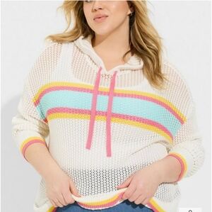 🏷️TORRID Pointelle Boxy Rainbow Hoodie Size Large Nwt
